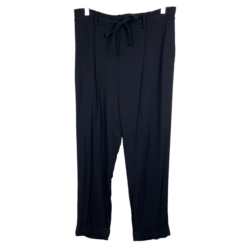 Vince Pull On Trouser Pants Womens Medium Black Viscose Stretch Cuffed Career